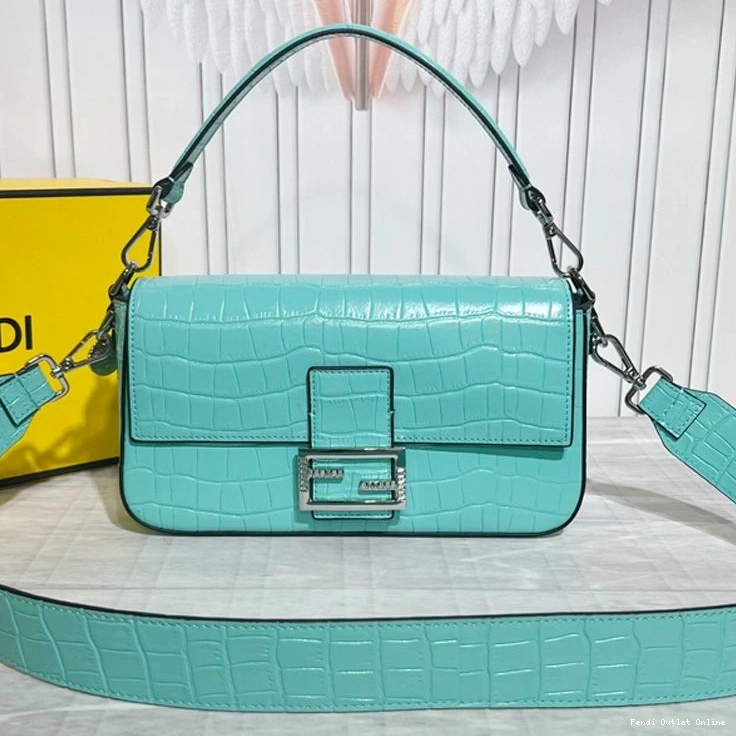 Medium Leather Bag Crocodile Tiffany Baguette Blue Fendi In 0719